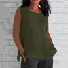 Women's Fashionable And Casual Sleeveless Vest Solid-color Cotton And Linen Pleated Sleeveless Top T-shirt