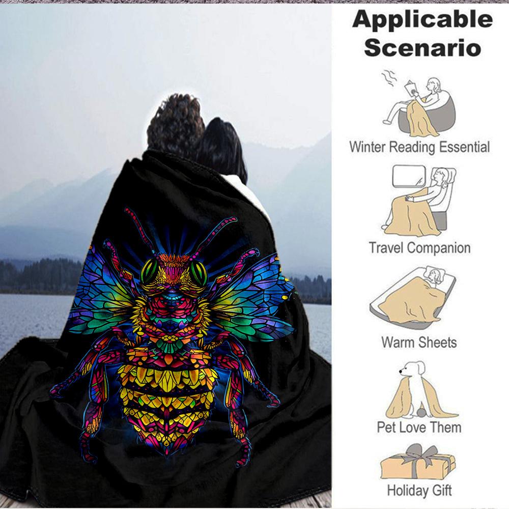 1pc Bee Stained Blanket, Lightweight Flannel Throw Blanket for Sofa, Bed, Travel, Camping, Living Room, Office, Couch, Chair, and Bed