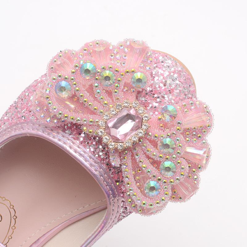 Girls' high-heeled princess shoes, new spring and autumn children's single shoes, little girls' runway performance leather shoes, children's crystal