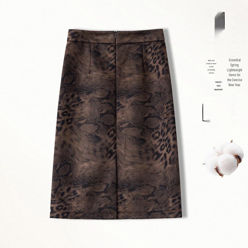 Women's High Waist Leopard Print Suede Skirt - Autumn/Winter 2025