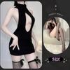 Sexy Lingerie Spring Pure Desire Backless Turtleneck Sleeveless Chest Leakage Knitted Sweater Uniform Temptation
