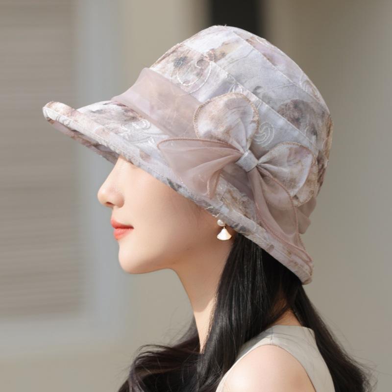 Весенне-летняя женская шляпа, женская шляпа от солнца, тонкая, дышащая и элегантная шляпа от солнца с бантом (55-60CM) бежевый