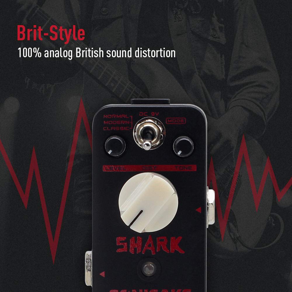 SONICAKE Distortion Guitar Effect Pedal, High Gain, True Bypass, 3 Modes (Normal, Modern, Classic), Shark