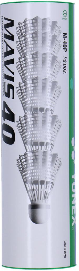 YONEX Mavis 40P Badminton Shuttlecocks Synthetic Pack of SLOW Temperature (Nylon + Cork), 6, (Suitable 22-33°C), M-40P