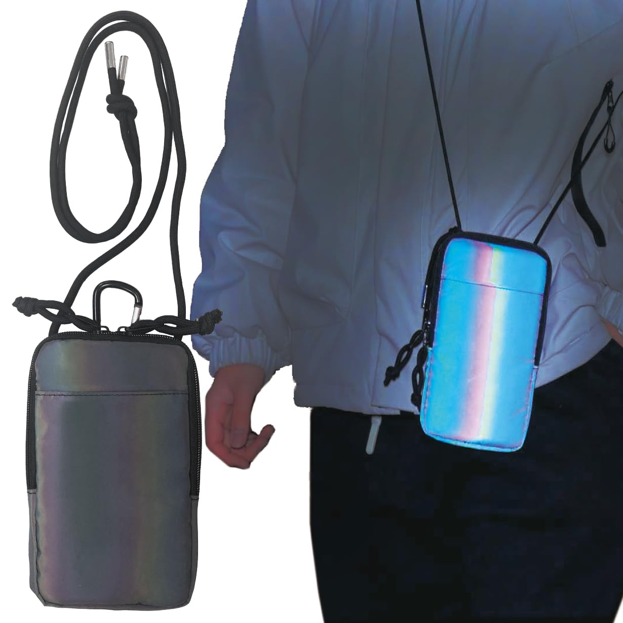 

RAKUSE Светоотражающий смартфон со светоотражающим поясом и плечевым ремнем, совместимый с iPhone 12 Pro 8 Galaxy Galaxy Z Google Pixel Mi 11 Lite Xperia XZ2 и чёрный