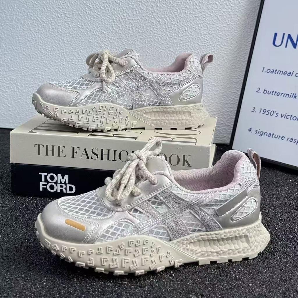 Spring and Summer Comfortable Versatile Rhinestone Breathable Mesh German Training Summer New Thick-soled Sports and Leisure Forrest Gump Shoes