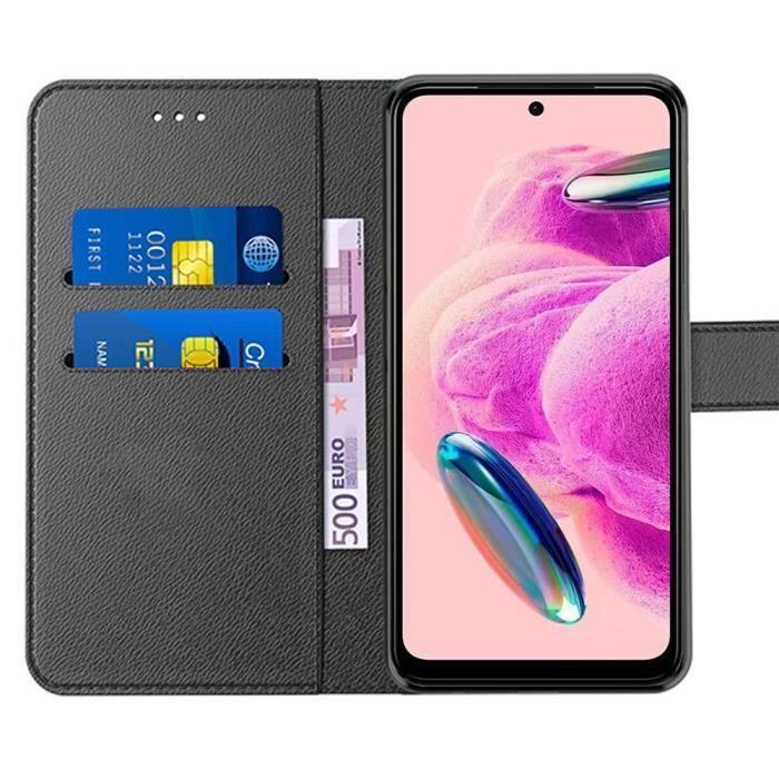 Coque - E.F.CONNECTION - Pour Xiaomi Redmi Note 12S - Antichoc - Cuir PU - Porte-cartes - 2 Verres Trempés