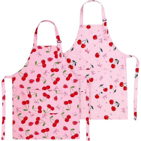 2 Pack Kids Apron, Cute Cooking Aprons, Waterproof Art Apron with Pockets, Toddler Painting Artist Apron Adjustable вишня