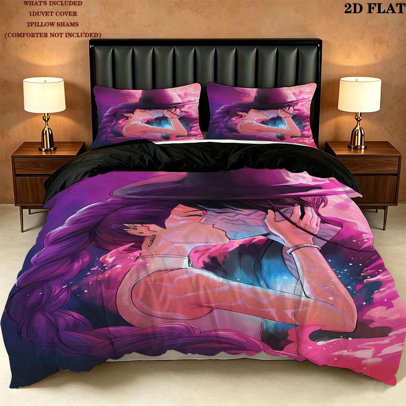 Kpop Dämonenjäger Muster Bettwäsche Steppdecke Set Bettbezug Kissenbezug Zuhause Geburtstagsgeschenk(1 Bettbezug + 2 Kissenbezüge, ohne Füllung)