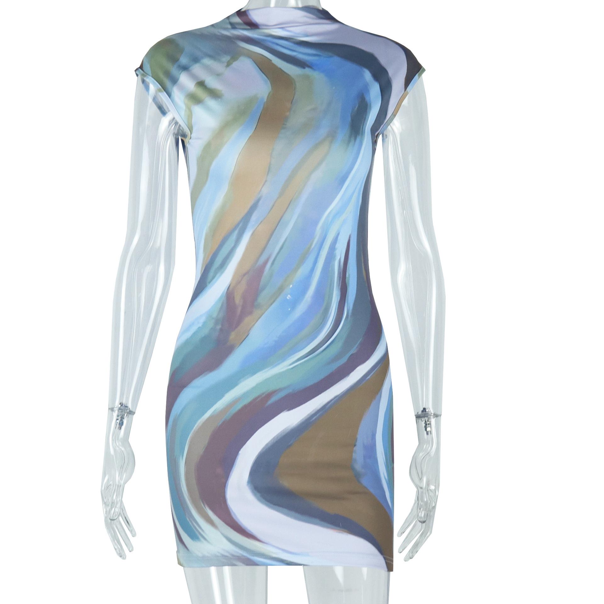 

Элегантное женское платье в европейском и американском стиле с принтом и росписью, облегающее платье с открытой спиной, облегающая юбка, короткое платье без рукавов с высоким воротом S