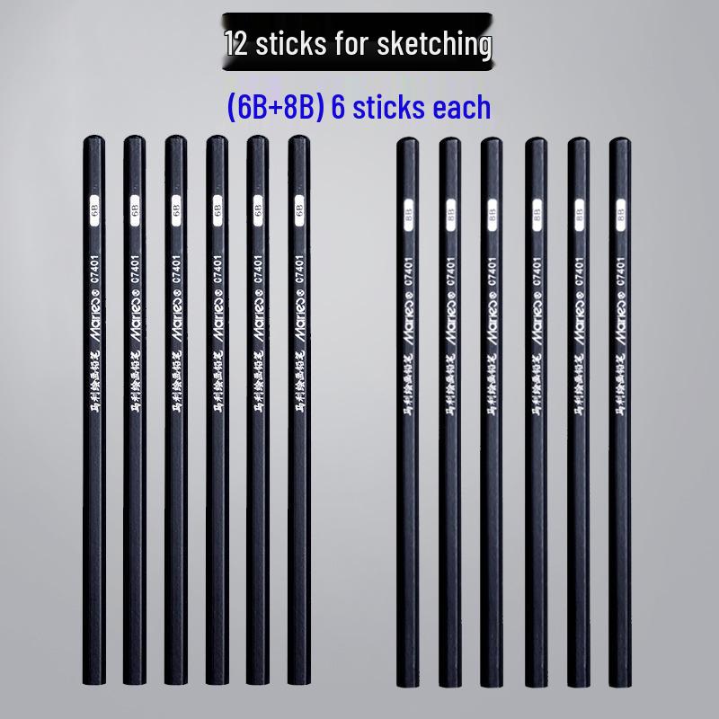 Mali Student Sketching & Drawing Pencil Set: Includes 2B, 4B, 14B soft, medium, hard, and charcoal pencils ideal for art exams.