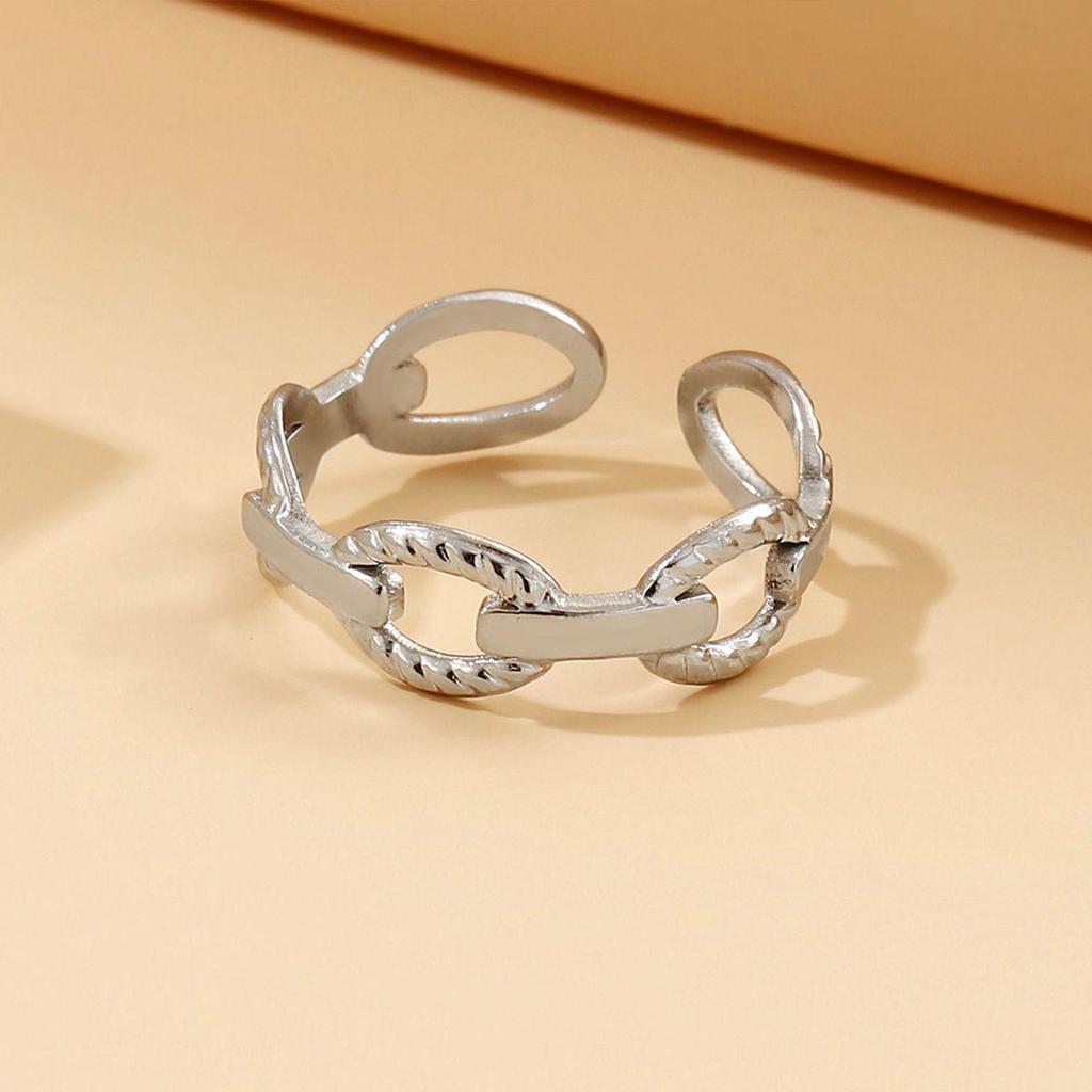 Retro Geometric Stainless Steel Open Ring - Cool Style Titanium Design