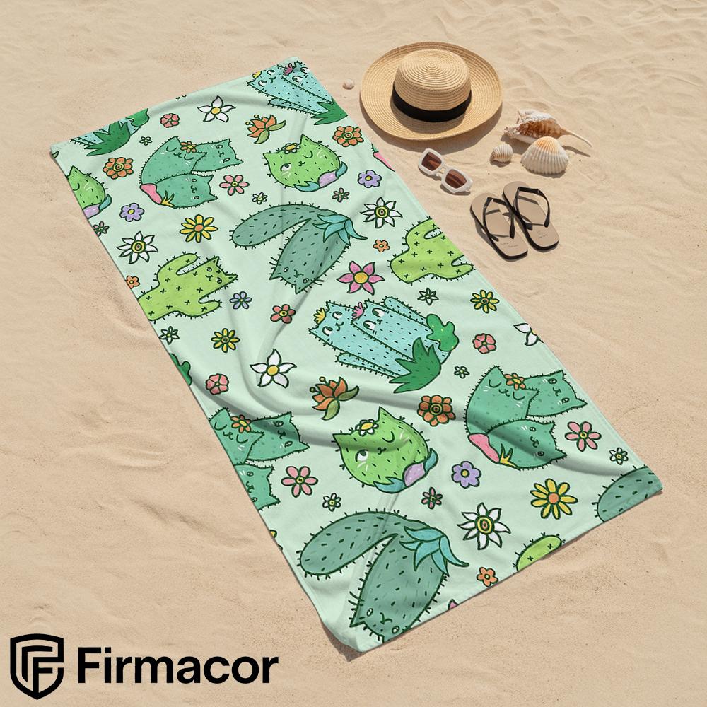 Cactus Cat Floral Cartoon Anime Beach Towel Microfiber Quick Dry Super Absorbent Soft Bath Towel for Kids Adults Travel