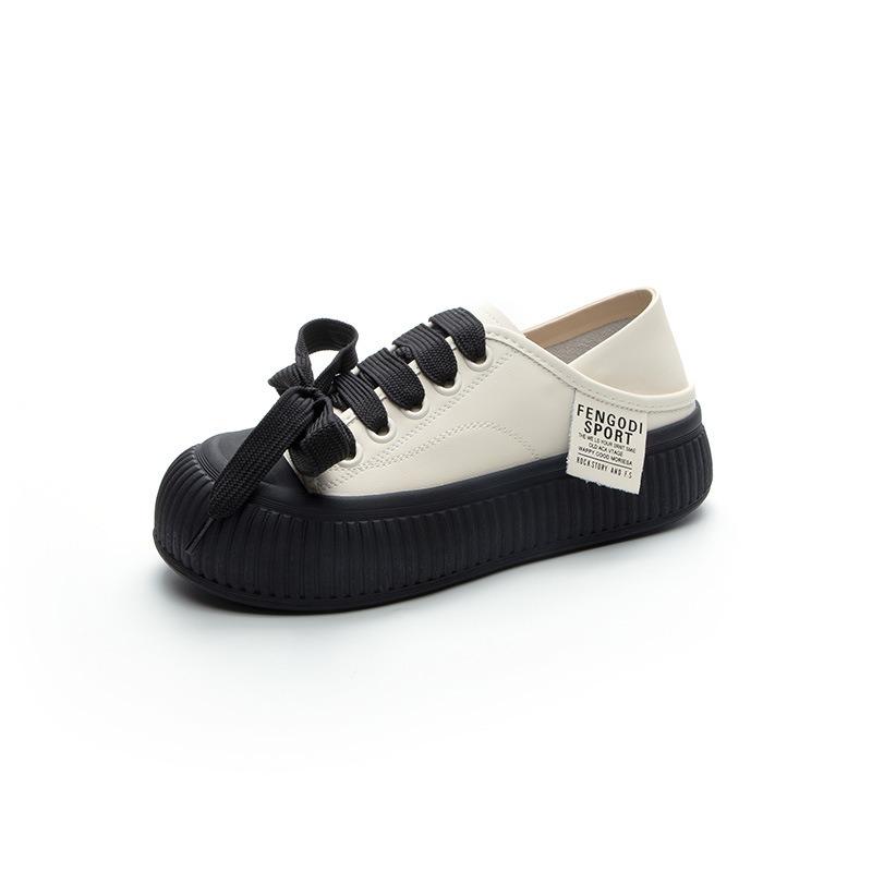 Color Matching Little White Shoes Women's Spring New Leather Platform Biscuit Shoes Two Wear Ugly Cute Shoes Casual Board Shoes