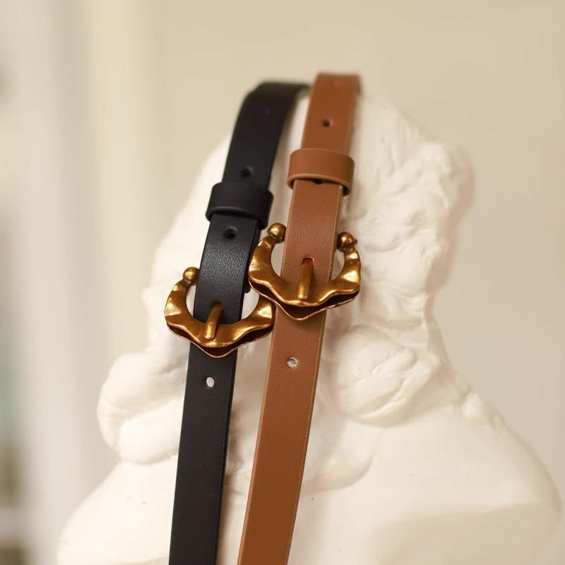 utumn and winter gold buckle leather thin belt women's design sense niche denim skirt dress versatile calf belt