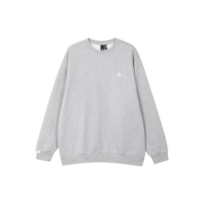 adidas Logo Crew Sweatshirt Solid Logo Fleece Thick Sports Casual Loose Round Neck Long Sleeve Sweatshirt Unisex Sweatshirt Medium-Heather-Gray IV7599