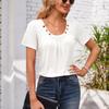 Women's Square-neck Top Pleated Solid Color Loose Button T-shirt