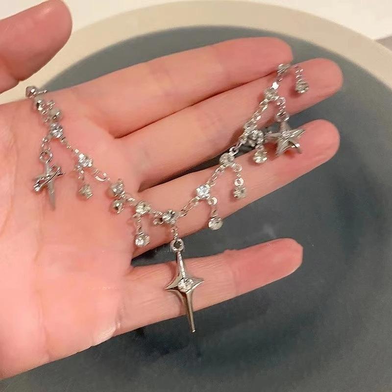 Fashion Chic Cross Crystal Zircon Pendant Tassel Necklace for Women Girls Clavicle Chain Accessories Aesthetic Y2k Jewelry