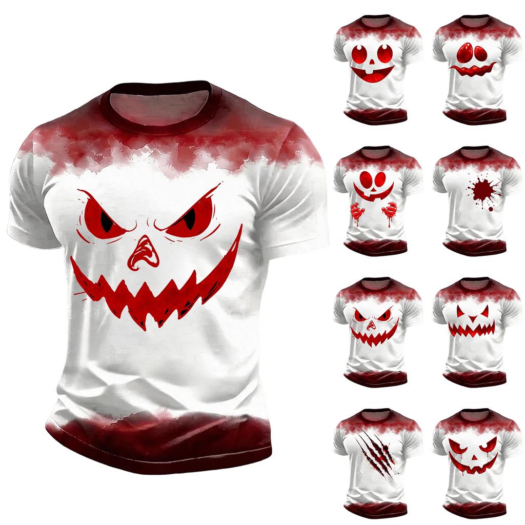 Men's Short Sleeve T-Shirt Round Neck Lightweight Breathable Halloween Print Casual Top