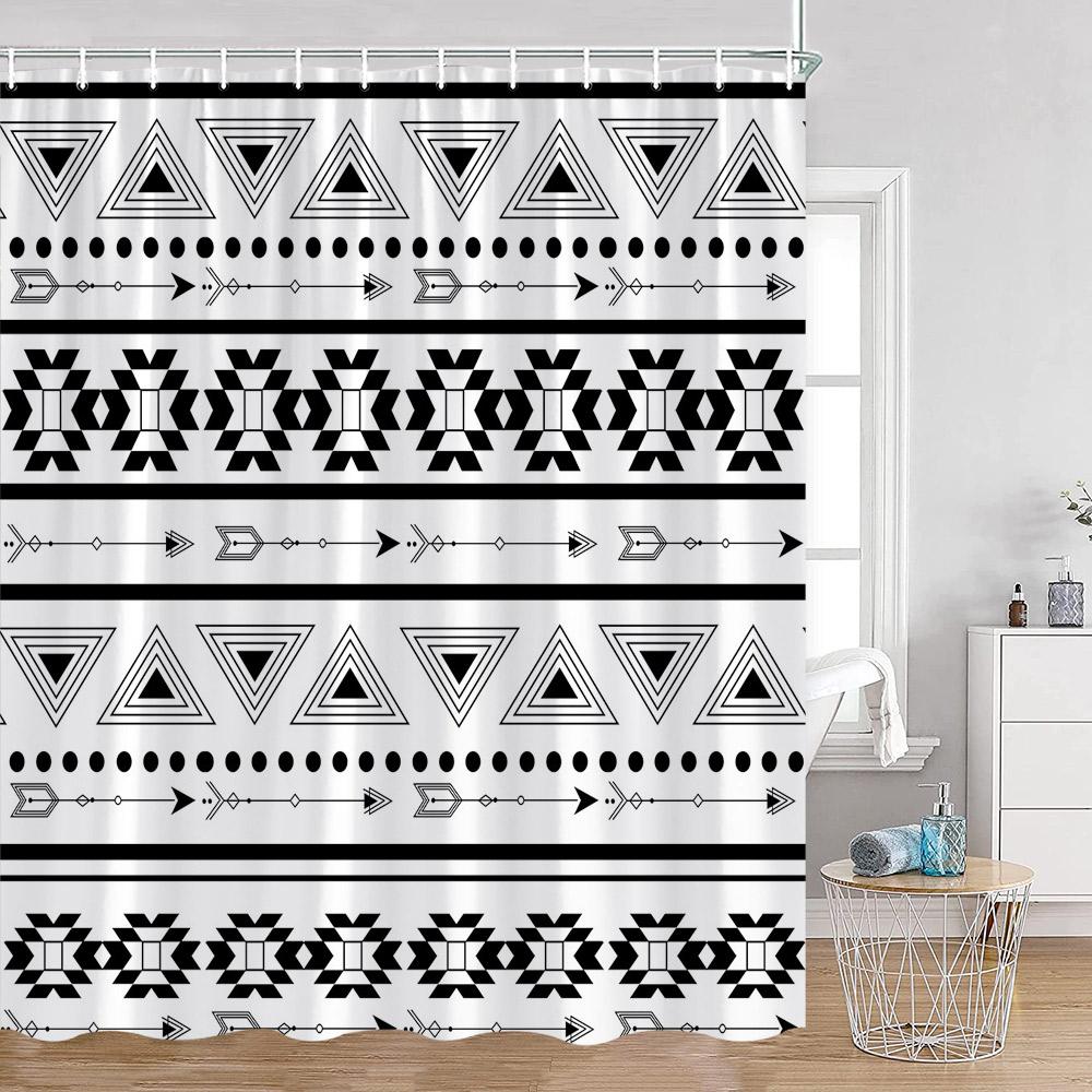 Vintage Bohemian Shower Curtain Boho Pattern Geometric Indian Mandala Style Bathroom Curtains Polyester Fabric Bath Decor