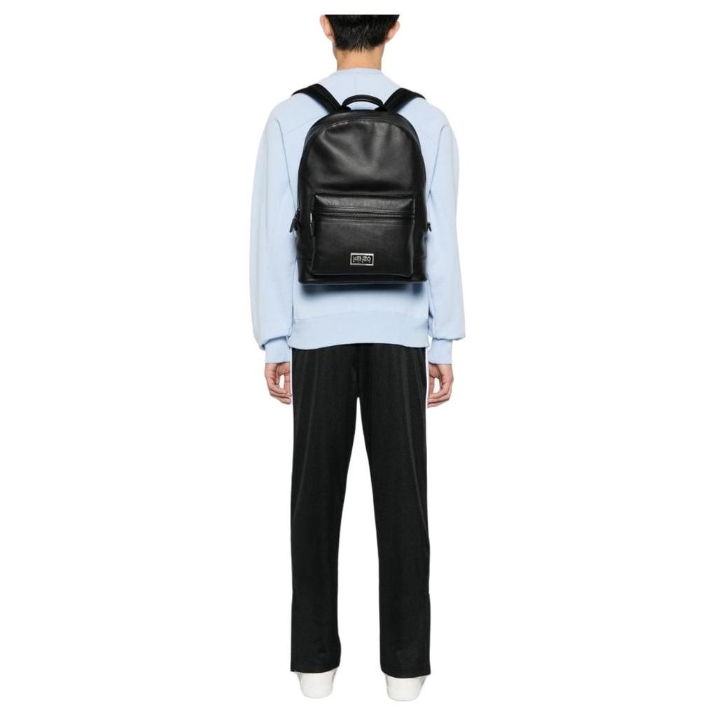 Kenzo Logo Zip Closure Leather Backpack Men Backpack Black FE55SA713L4099