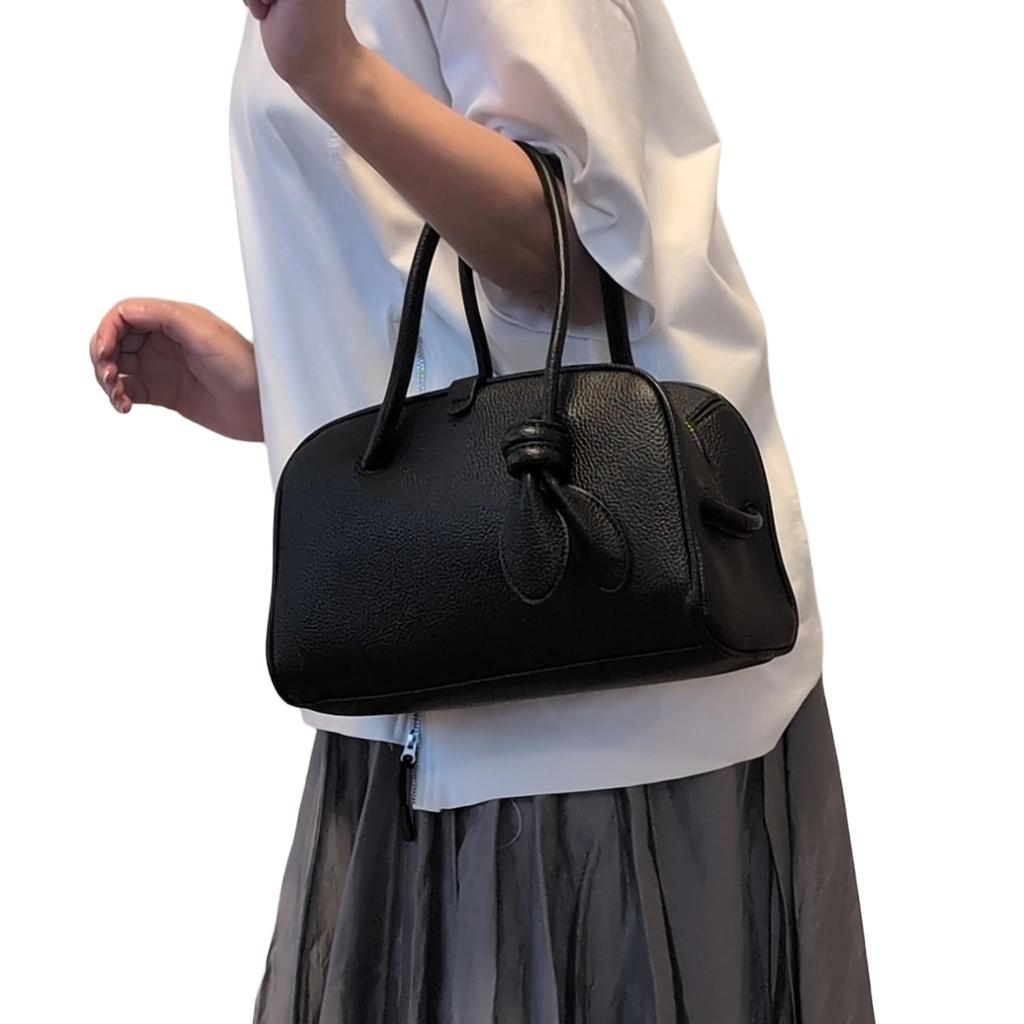 Damen PU-Leder Mini Boston Tasche, Schwarz, Handtasche, Reißverschluss, Leicht, Niedlich und Stilvoll, 26x8.5x17cm