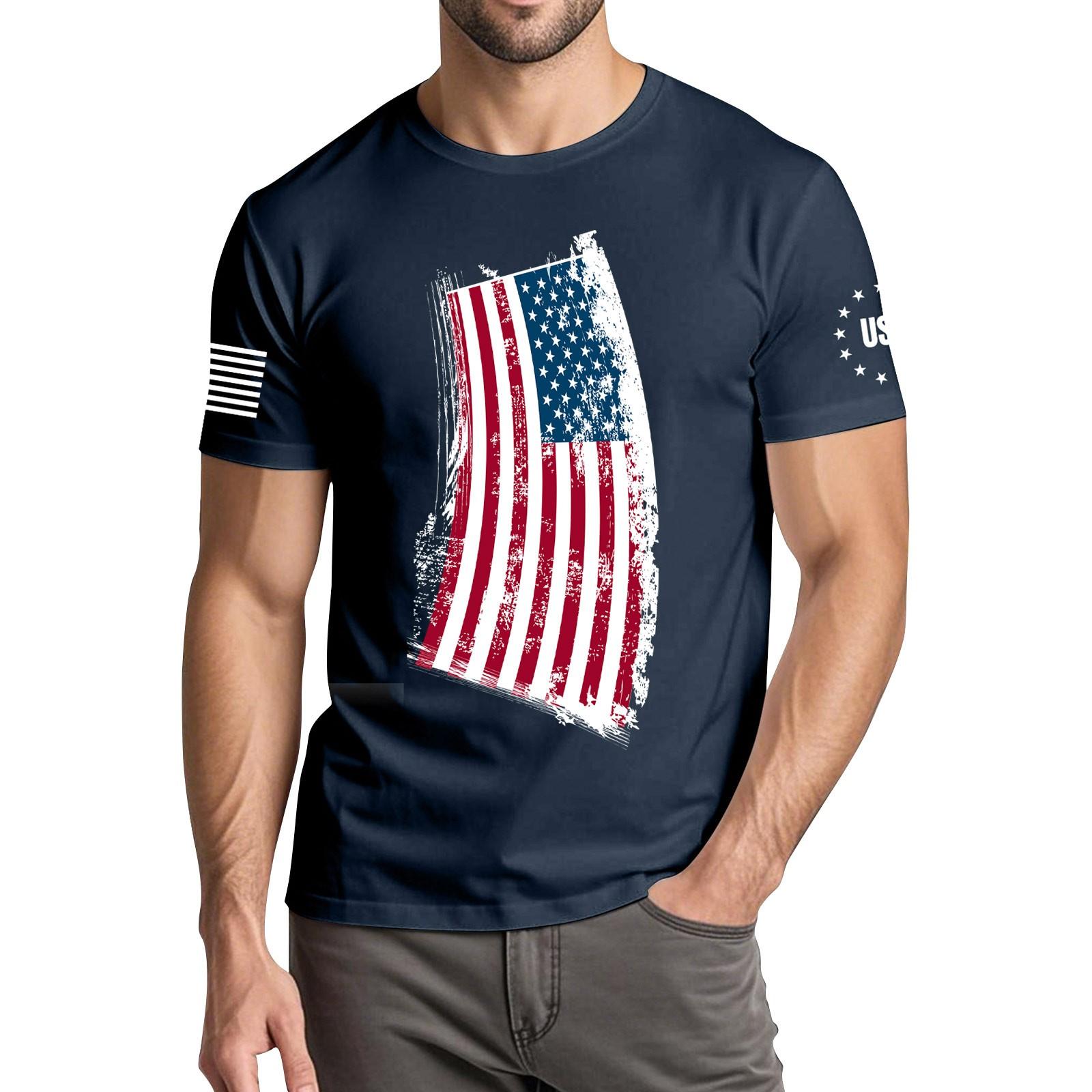 

Мужская модная повседневная футболка с круглым вырезом и коротким рукавом с принтом «День независимости» XXXL тёмно-синий