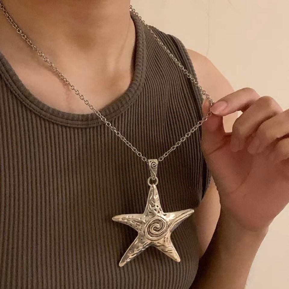 Summer Silver Matte Starfish Necklace - Cool Subculture Pentagram Clavicle Chain