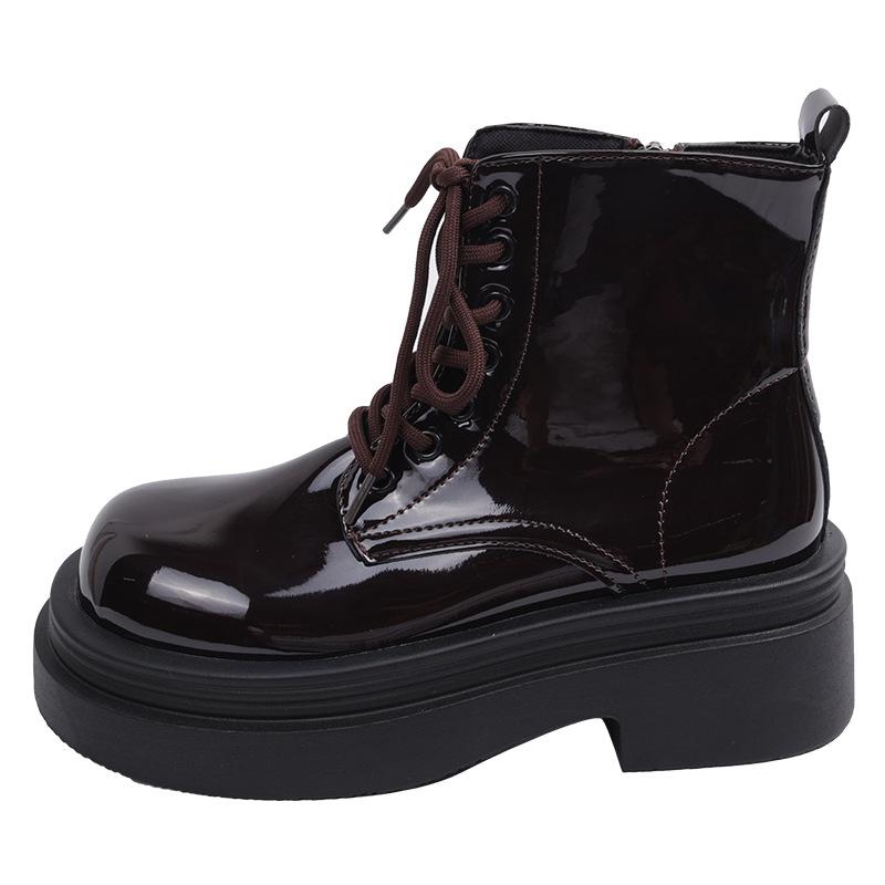

Martin boots women s 2024 platform locomotive retro short boots autumn thick heel muffin lace-up thin big head thin boots 40