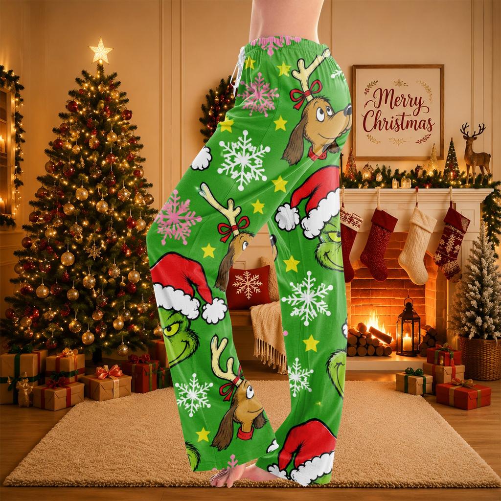 Women's Christmas Print Pants Casual Holiday Pants with No Pockets