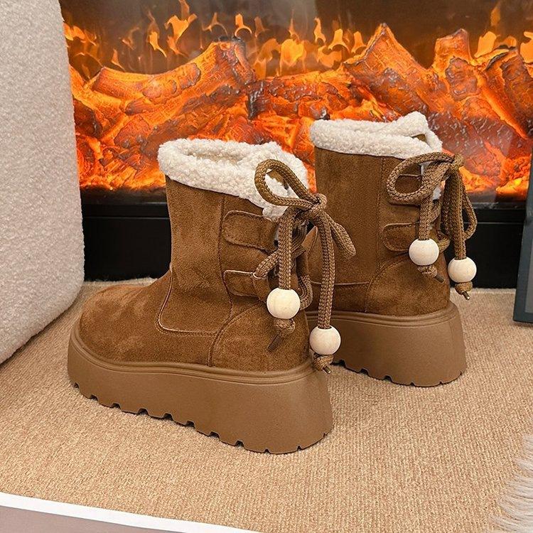 Thick-soled heightening snow boots winter new plush warm fluffy short boots small snow cotton shoes