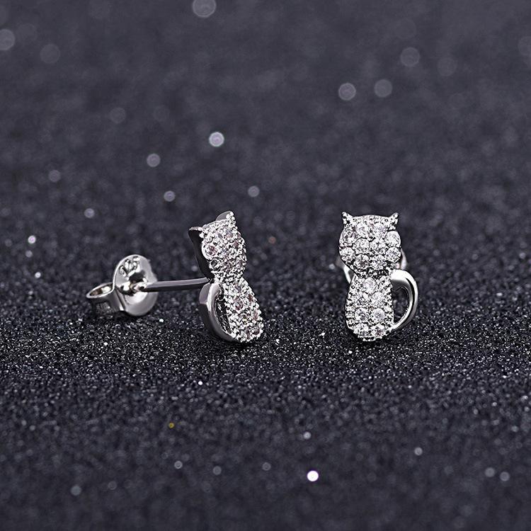 Anti-allergic Zircon Full Diamond Women's Kitten Earrings Fashionable and Popular Jewelry