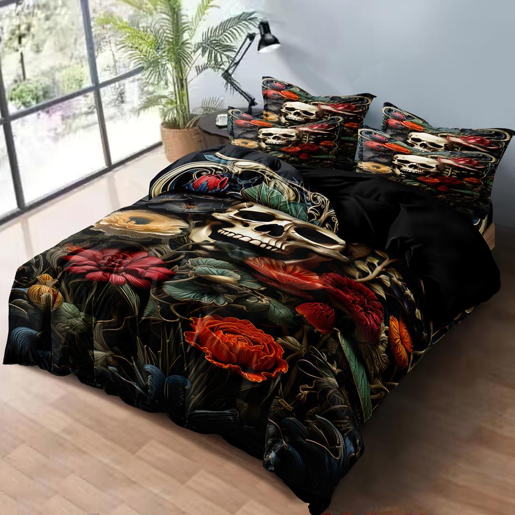 3-Piece Simple Modern Skull Animal Pattern Digital Printed Down Duvet Cover Set,Bedding Set(1 Down Duvet Cover+2 Pillowcases)