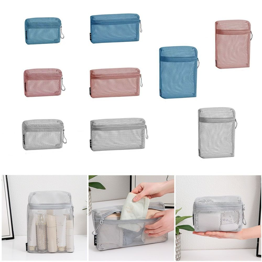 

Nylon Storage Pouch With Zipper Toiletry Wash Bags Casual Mesh Pouch Women Blue-S