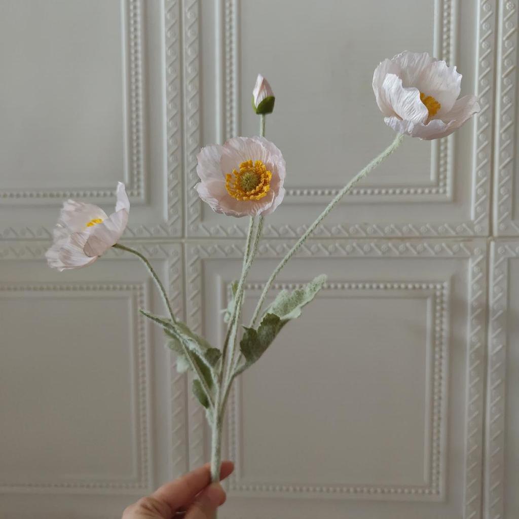 Silk Poppy Flower Flocking Simulation with 4 Heads for Decorative Photography