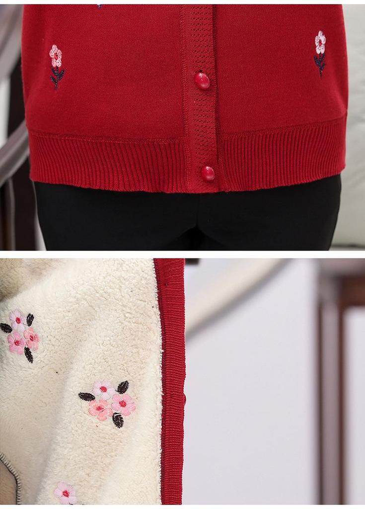 Women's Knitted Sweater Cardigan for Middle-Aged & Elderly - Velvet-Lined, Thickened for Winter