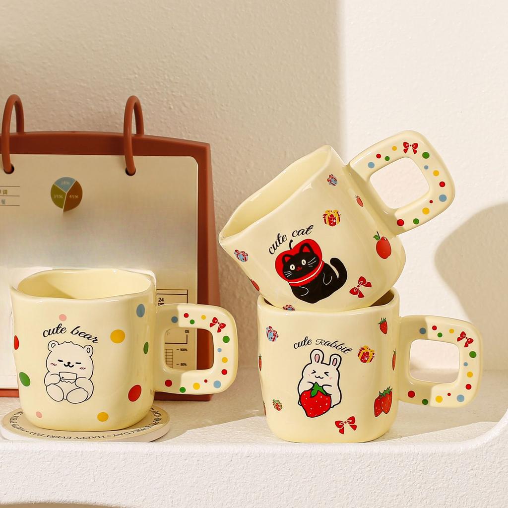 Cute Pet Cartoon Animal Ceramic Cup Cube Mug High Looking Couple Drinking Water Cup Student Breakfast Cup Coffee Cup