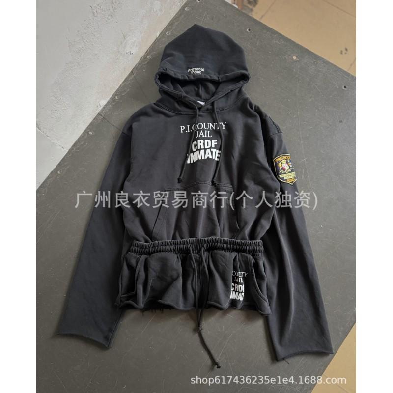 Mens Oversized Hoodie With Distressed Graphic Print Layered Look Drawstring Hood Cotton Blend Fall Streetwear