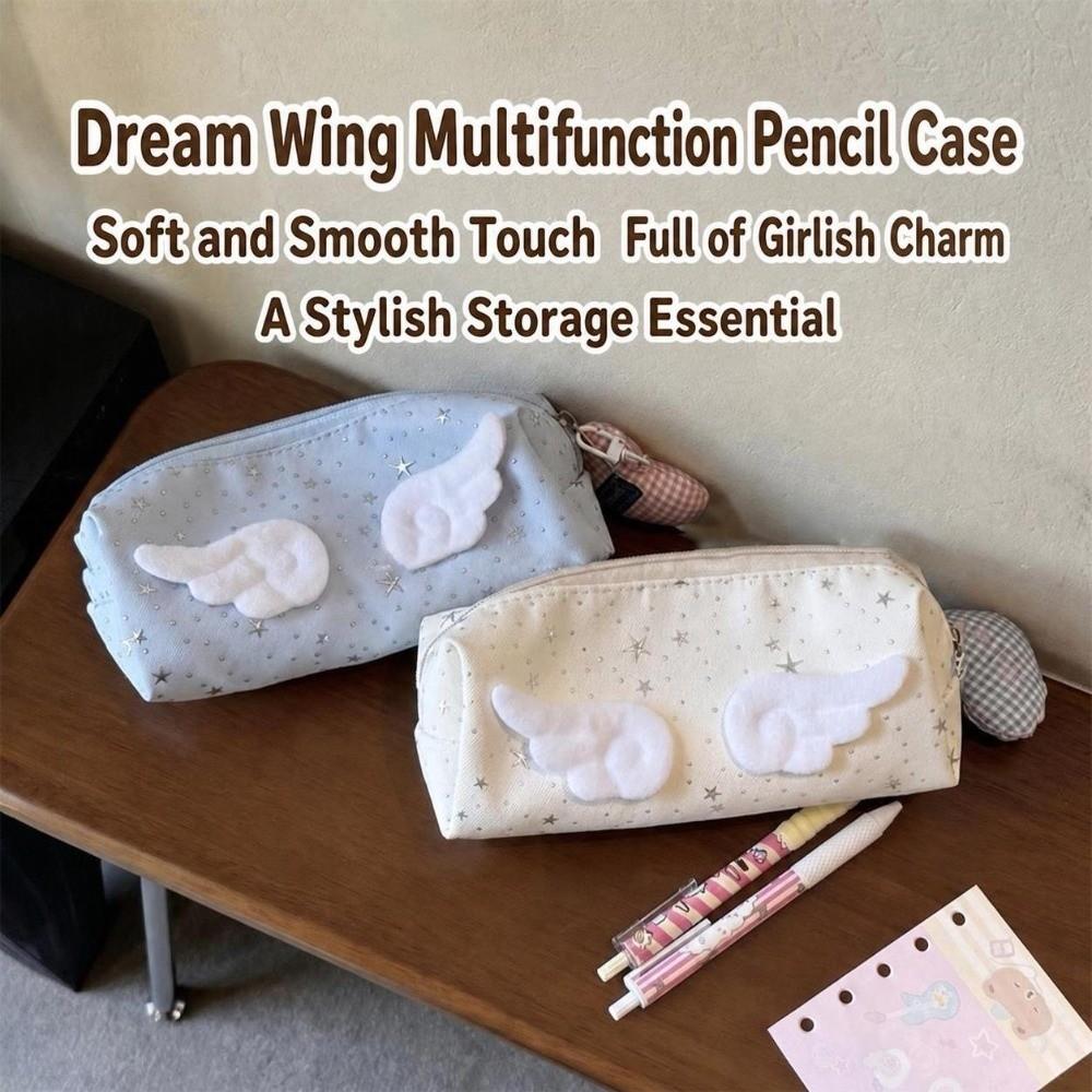 With Wings Decor Pen Bag Star Print Pencil Pouch Stationery Organizer  School Supplies