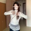 Semi-turtleneck Lace Sweater with Bottoming Shirt Inside, Women's New Autumn and Winter Models Can Be Worn Outside Knitted Tops
