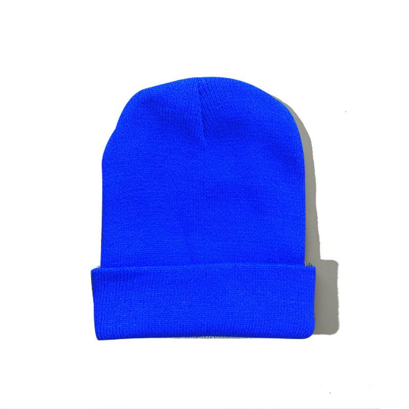 Autumn Winter Warm Hats Small Batch 3D Embroidery Solid Color Plain Knitted Hats with Heat Transfer Printing Processing