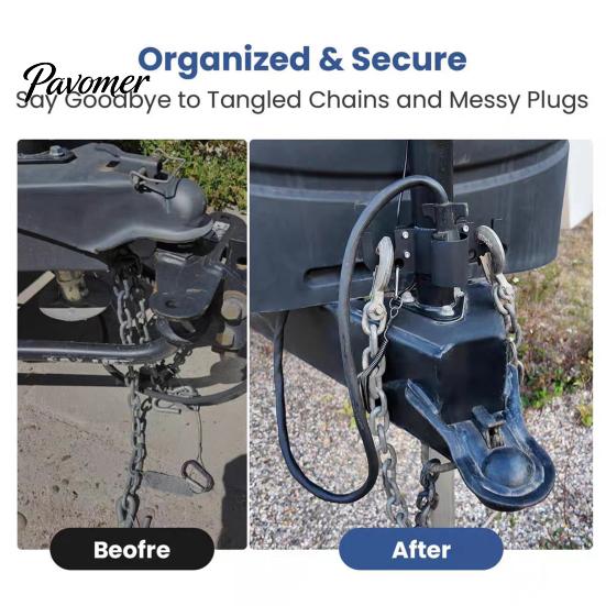 Towing Plugs Organizer Trailer Safety Chain Holder with 7-Way Bracket, Heavy-Duty Aluminum Alloy Hitch Storage for RV Mount, Universal Fit Accessory