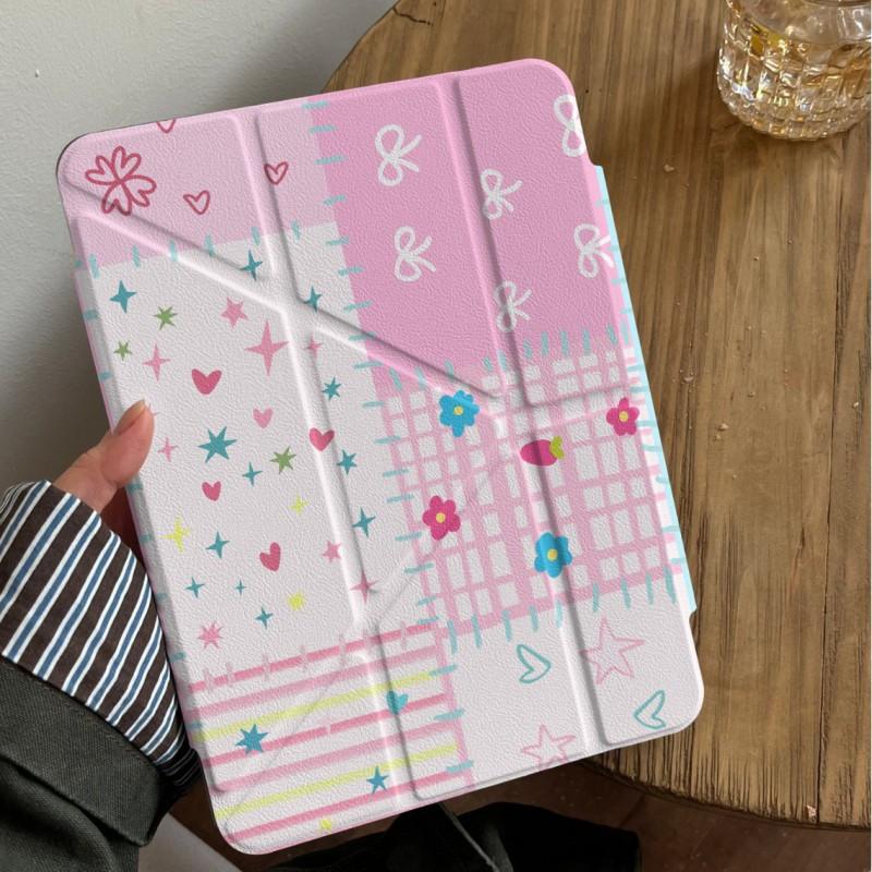 IPad Air Mini Pro 10th Gen Case With Grid Floral Detachable Side Cover PC Material Sleep Wake Kickstand Shockproof