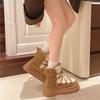 Platform Fleece Snow Boots Women's  Winter New Slip-on Fur All-in-One Lace Warm Booties