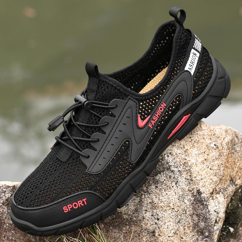Men's Walking Sneakers Outdoor Anti Slip Wear-resistant Mesh Shoes Summer Lightweight Elastic Band Wading Shoes Size 38-46