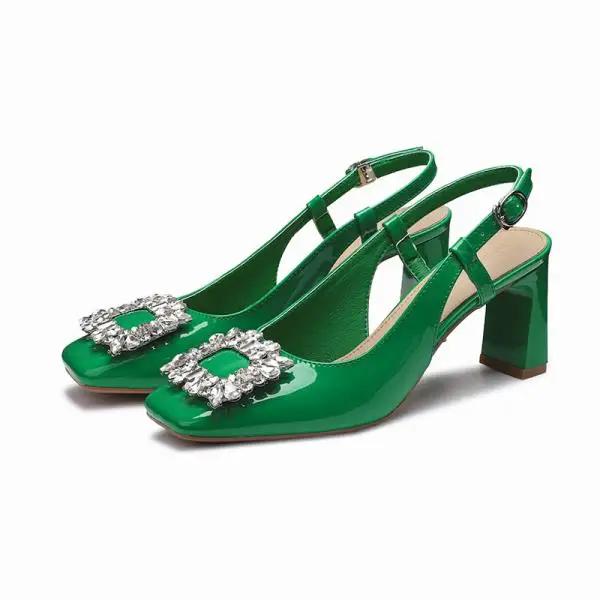 Beige Heeled Sandals Shallow Mouth Comfort Shoes for Women Square Toe 2025 Summer Mary Jane Black High Rhinestone Elastic Band