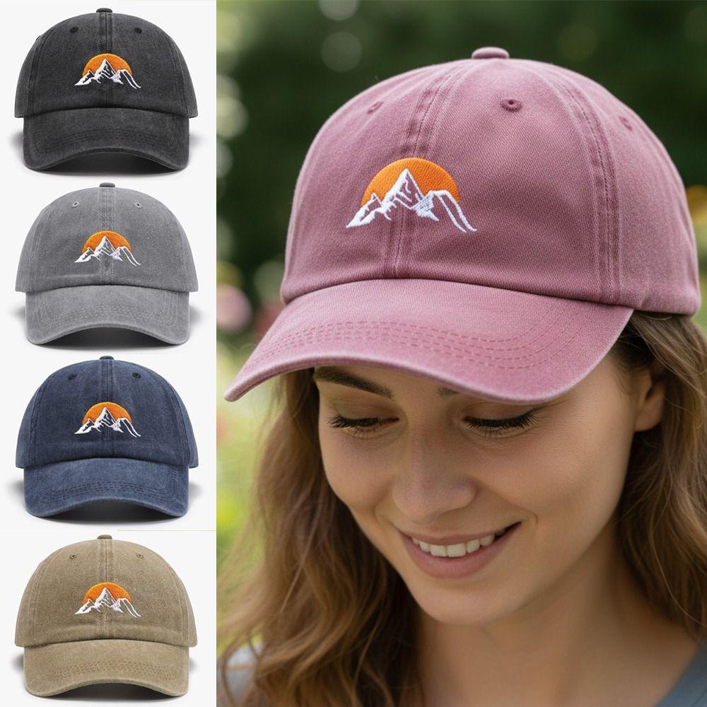 Sunset Pattern Embroidery Baseball Cap Washed Cotton Baseball Hats Retro Peaked Cap  For Man Women