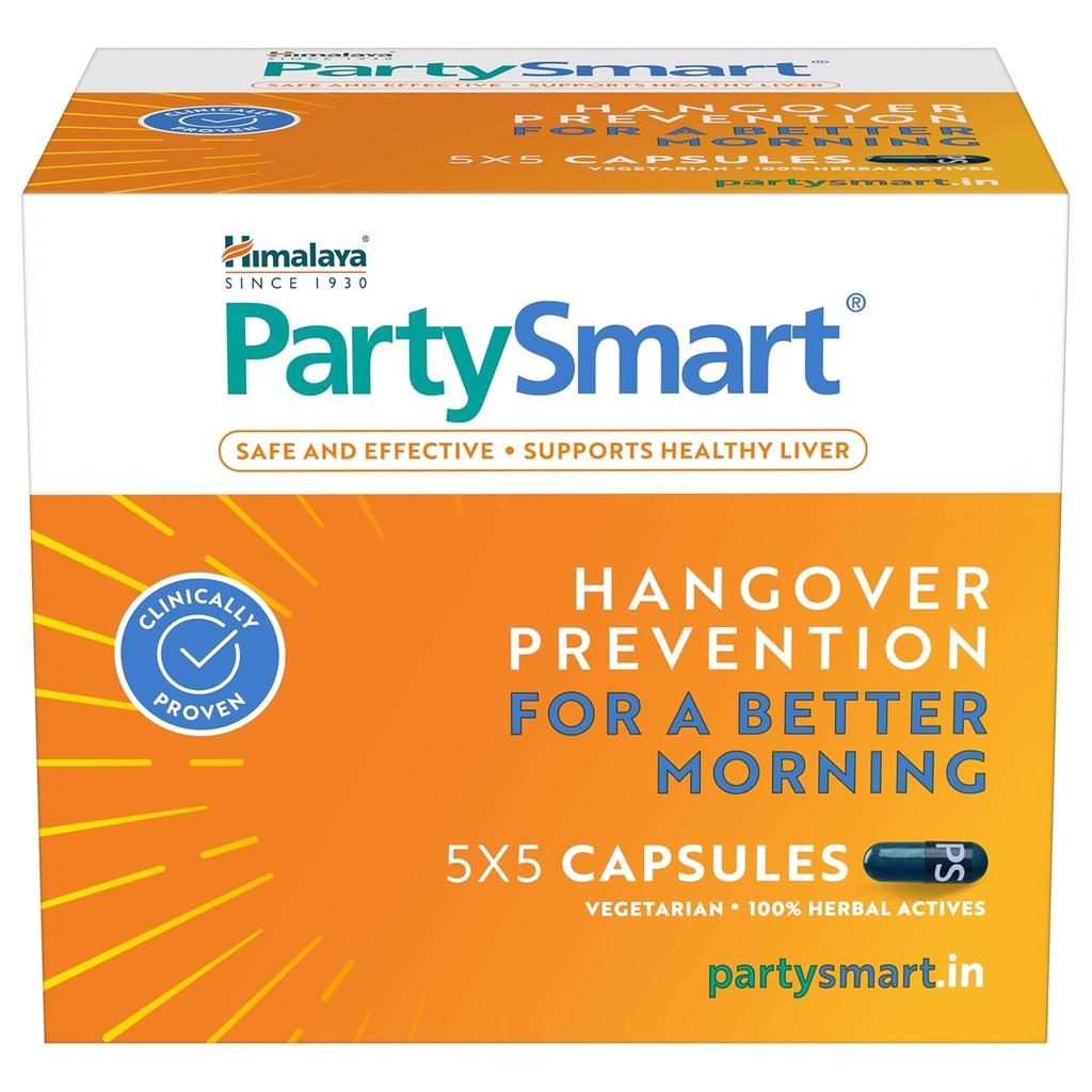 Himalaya PartySmart Herbal Capsules For Hangover Prevention, Supports Liver Health And Better Mornings, Safe And Clinically Proven 1 Box(5 x 5 cap)