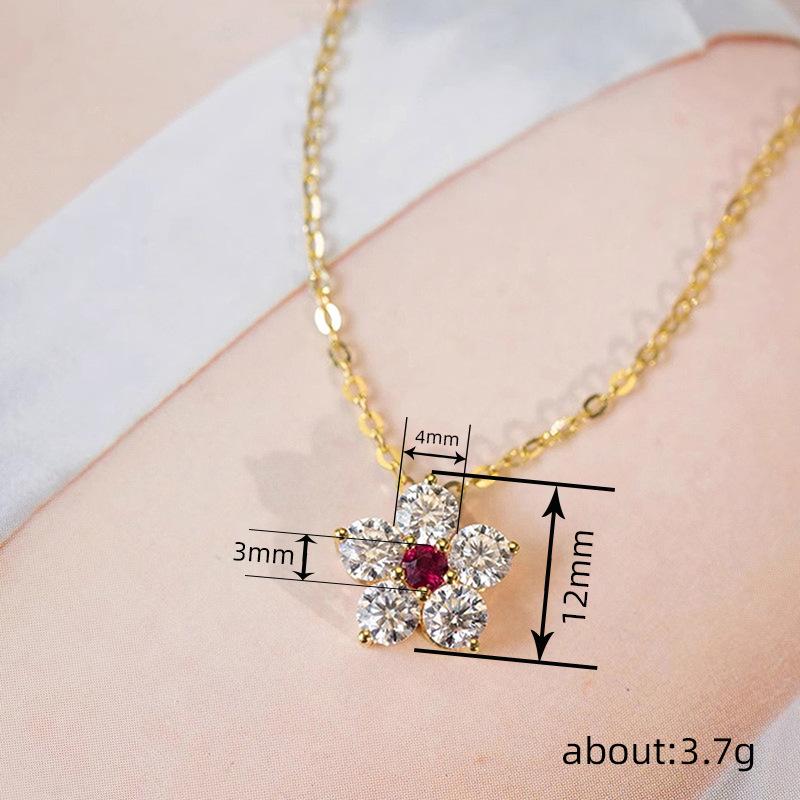Flower Pendant Necklace, Pink/red Center Zircon
