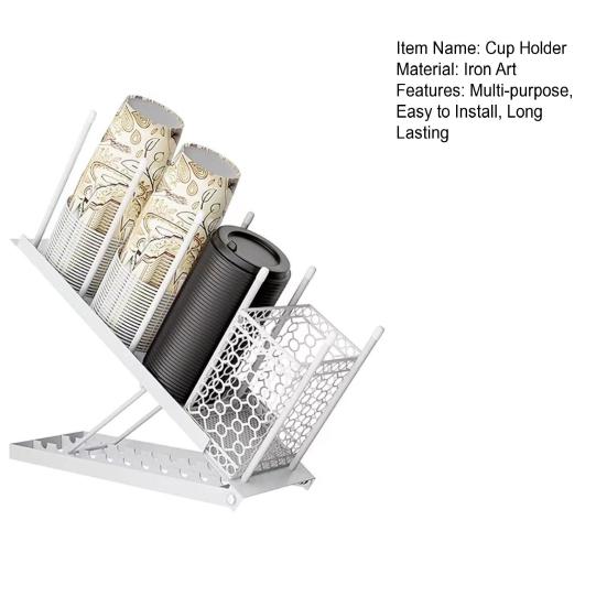 Coffee Cup Holder Lid Organizer with Straw Holder 4 Compartment Coffee Cup Dispenser Adjustable Coffee Bar Organizer